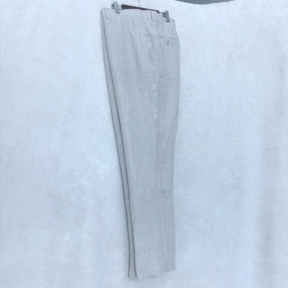 Enzo Tovare 100% Linen Flat Front Trousers Coastal Heritage Preppy 36
